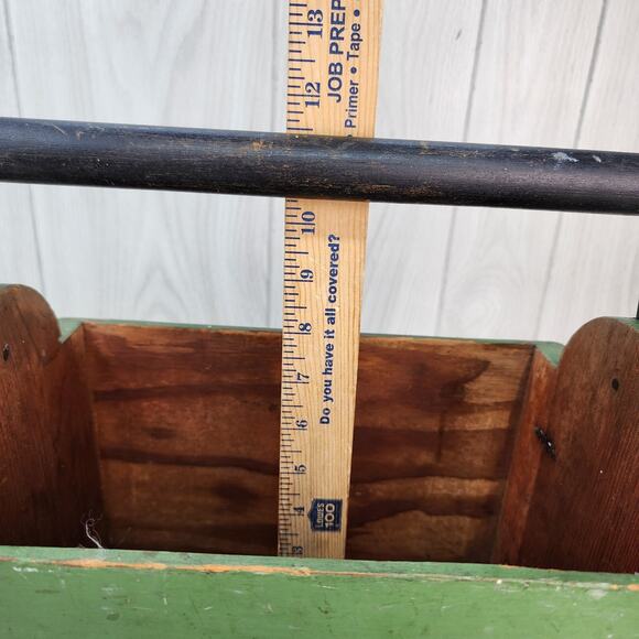 Vtg 1947 Wooden Box 12" X 9"x7" Green Carry All "Cold War Era" Tool Caddy Handle - Picture 10 of 16